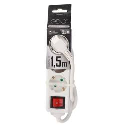 LOGAN S White 3-fold Schuko portable home extension cord 1.5m with on/off switch EDO777574