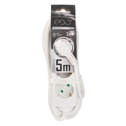 LOGAN S White 3-fold Schuko portable home extension cord 5m EDO777567