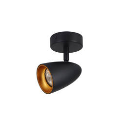 OVO 1 Black Gold single spot ceiling luminaire, strip, IP20, GU10, black, gold ring EDO777237 Edo Solutions