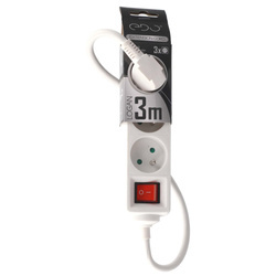 LOGAN White portable 3-fold grounded home extension cord 3m with on/off switch EDO777561