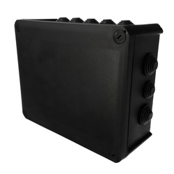 Surface-mounted hermetic box with cable glands, screw-fastened lid, 240x190x95mm, IP66, black, EDO777832, EDO Technic