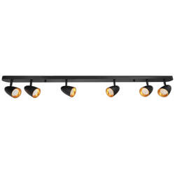 OVO 6 Black Gold spot ceiling luminaire, strip, IP20, 6xGU10, black, gold ring EDO777245 Edo Solutions