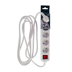 LOGAN White 5-fold grounded 3m portable home extension cord with on/off switch EDO777672 EDO Solutions