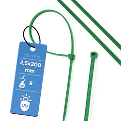 Cable tie 2,5x200 Green UV (100 pcs.) EDO777786 EDO Technic