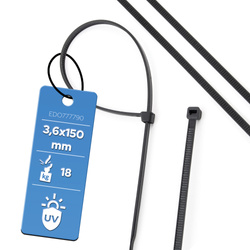 Cable tie 3.6x150 Black UV (100 pcs) EDO777790 EDO Technic