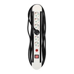 BIGAN S White Black 6-fold schuko extension power strip 5m with on/off switch and overload protection EDO777604