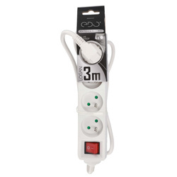 LOGAN White portable 4-fold grounded 3m home extension cord with on/off switch EDO777563