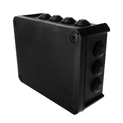 Surface-mounted hermetic box with cable glands, screw-fastened lid, 190x150x75mm, IP66, black, EDO777831, EDO Technic