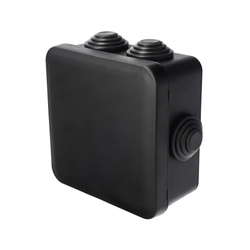 Surface-mounted hermetic box with cable glands, click-lock closure, 85x85x45mm, IP55, black, EDO777828, EDO Technic