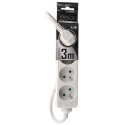 LOGAN White 4-fold portable home extension cord with ground 3m EDO777555