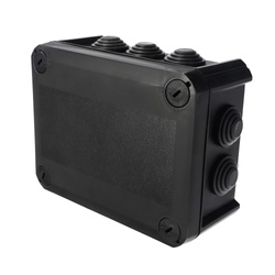Surface-mounted hermetic box with cable glands, screw-fastened lid, 150x115x65mm, IP66, black, EDO777830, EDO Technic